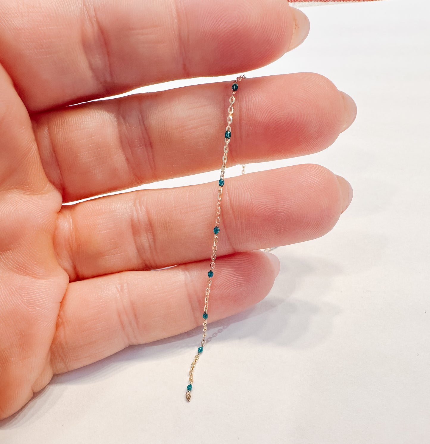 10k Solid Gold Green Enamel Chain